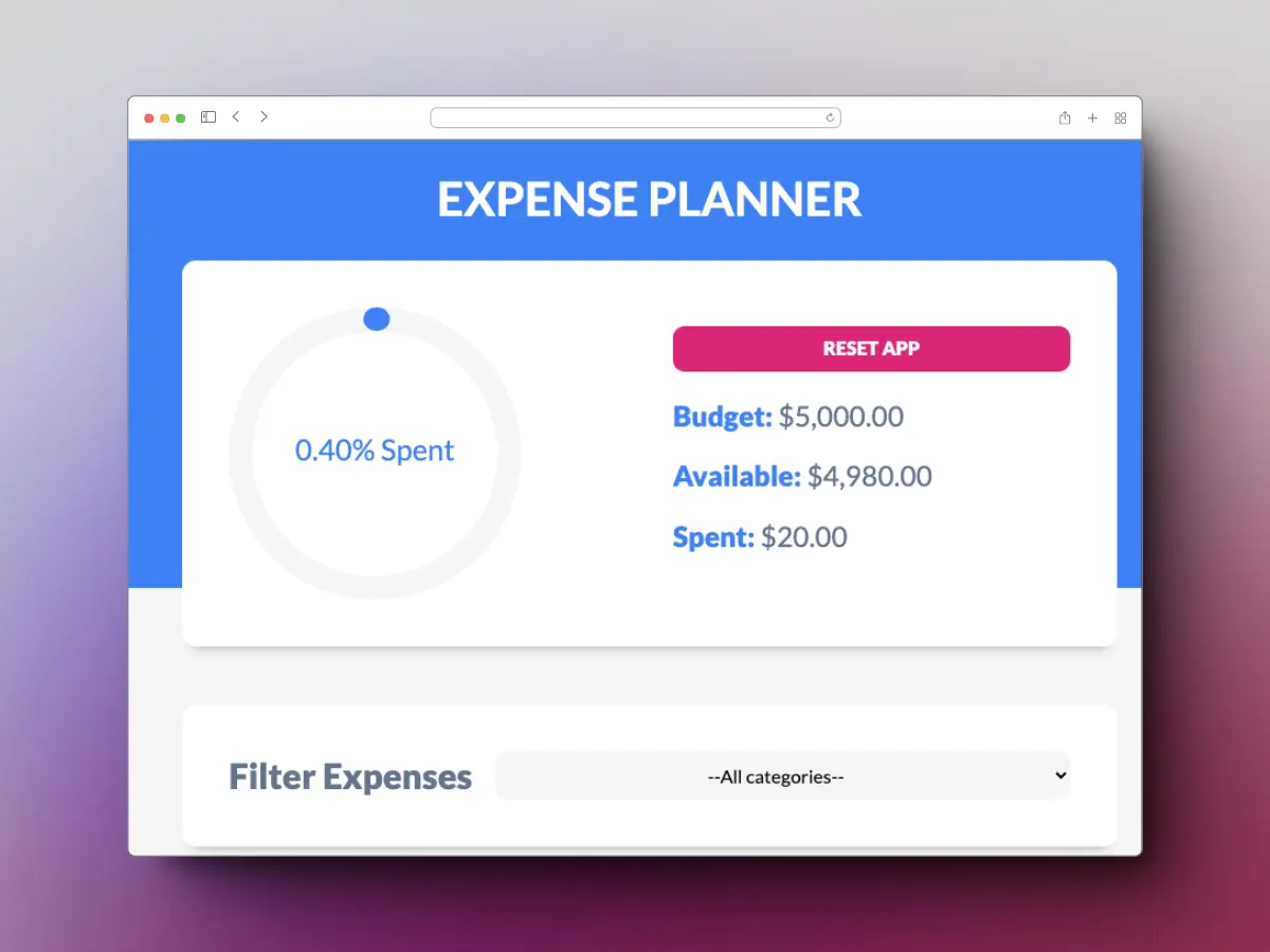 Screenshot of the project Expense Control App